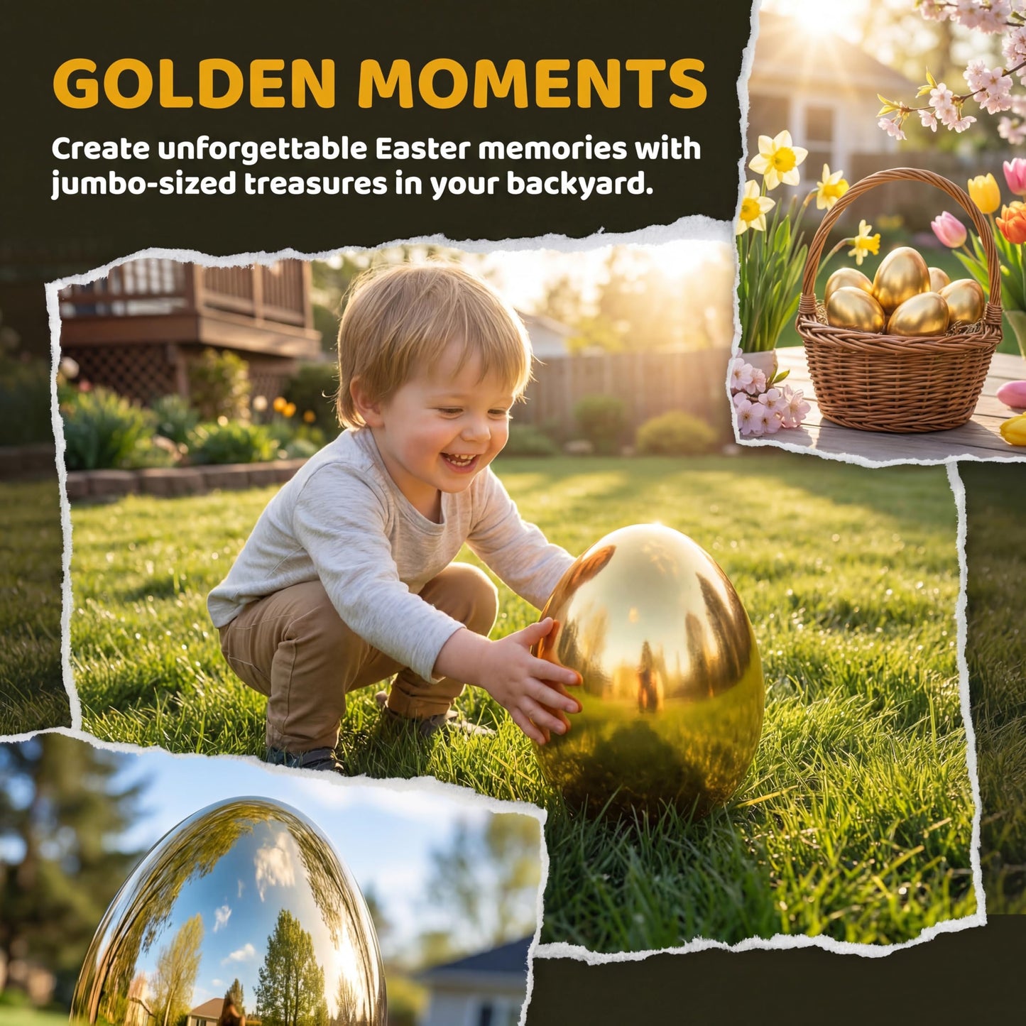 Qudoustar 6 Pack 6 Inch Jumbo Golden Easter Eggs, Metallic Giant Plastic Gold Fillable Eggs for Easter Hunt, Easter Basket Stuffers, Party Favors, Classroom Prize Supplies for Kids