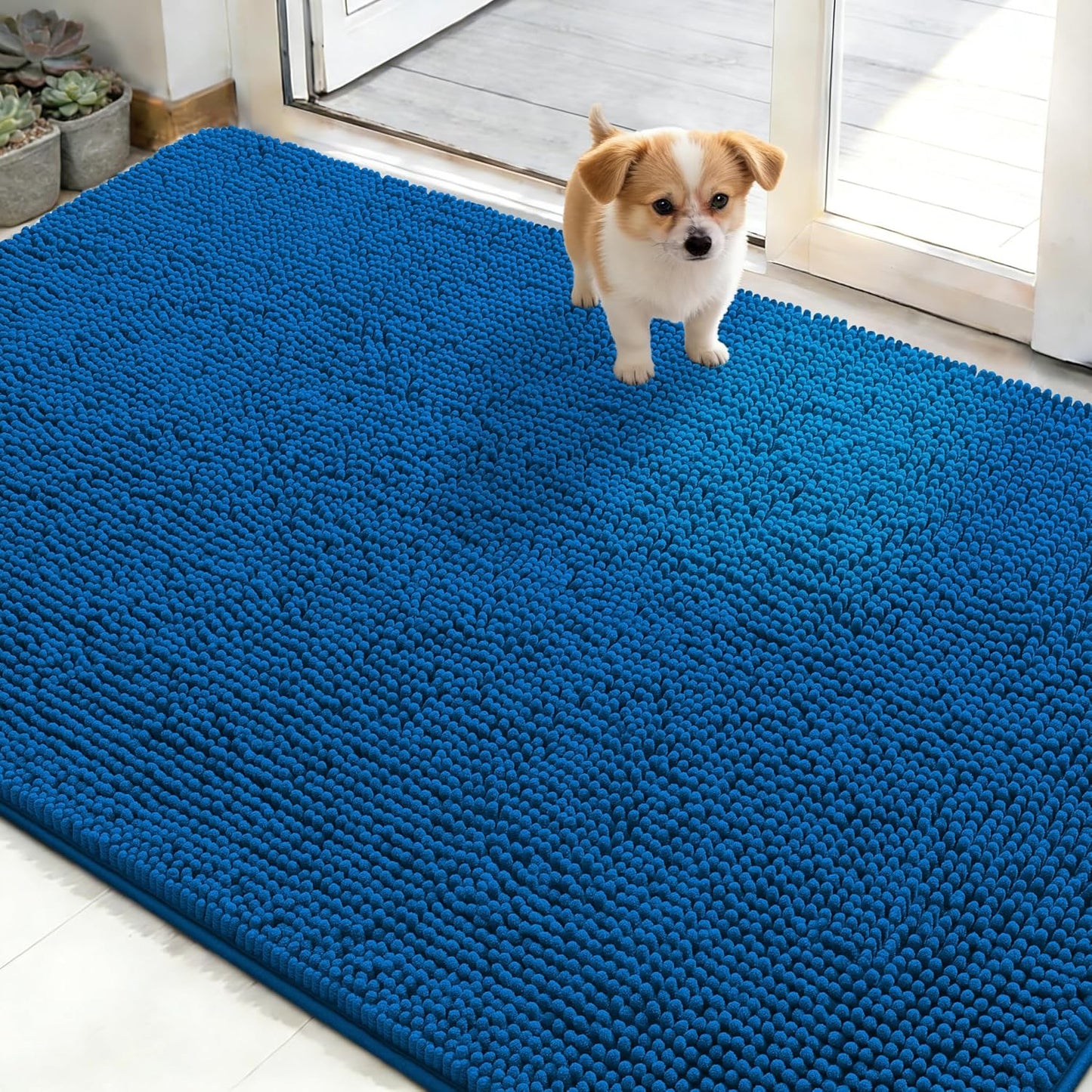 OLANLY Dog Door Mat - Absorbent Non-Slip Mud Mat for Indoor Use | Quick Dry Chenille, 50x30, Deep Navy Blue