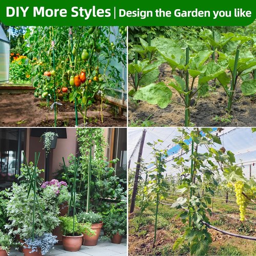 Fabulas Garden Stakes - 16-Inch Plastic Coated Metal Plant Supports | 70 Pack with Connectors & Clips