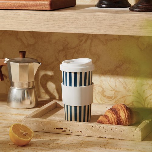 GIROFLIER Ceramic Travel Mug with Lid (12 oz) – Cute Aesthetic Coffee Cup for Women & Men, Microwave & Dishwasher Safe, Spill-Resistant To Go Tumbler, Fits Car Cup Holder (Blue)