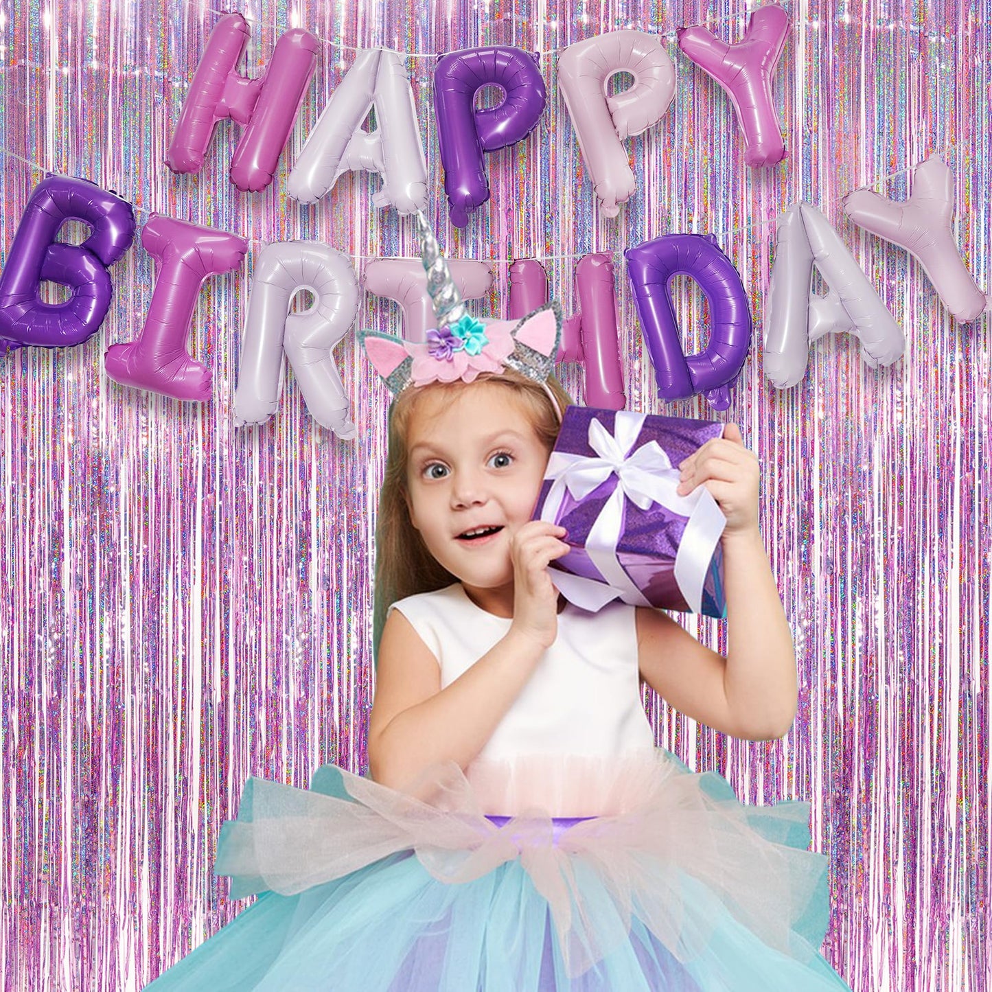 Purple Pink Happy Birthdays Balloons - GREATRIL Happy Birthdays Balloons Letters for Birthdays Unicorn Mermaid Butterfly Party Decorations 16 Inch