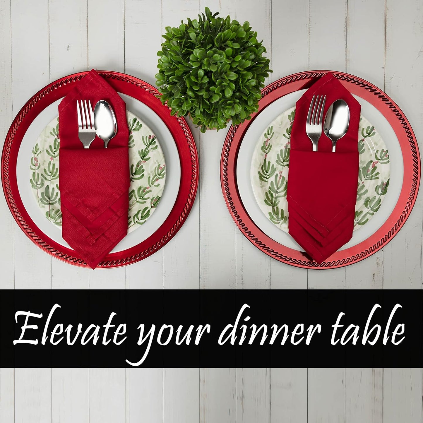 PERLLI Christmas Red Cloth Dinner Napkins - 12 Pack, 18x18 Inches, Soft Cotton Blend, Washable & Reusable