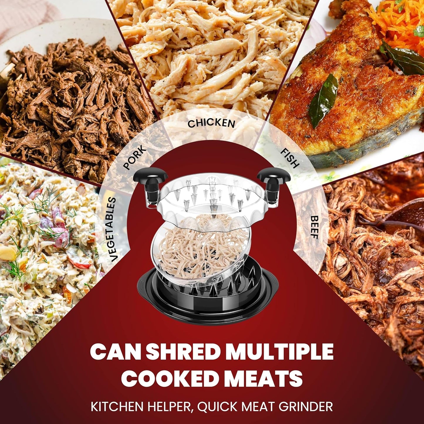 Skiennix 10” Pro Chicken Shredder Tool - Handheld Meat Shredder with Visible Lid & Extra Plate | BPA-Free