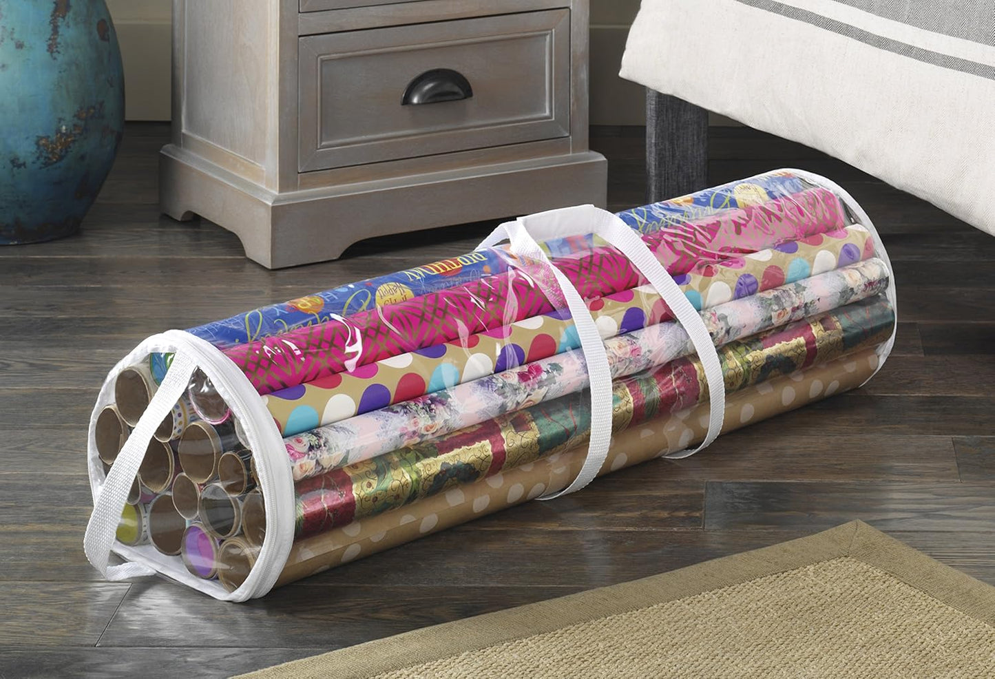 Whitmor Clear Gift Wrap Organizer - Zippered Storage for 25 Rolls | Perfect for Holiday Gifts