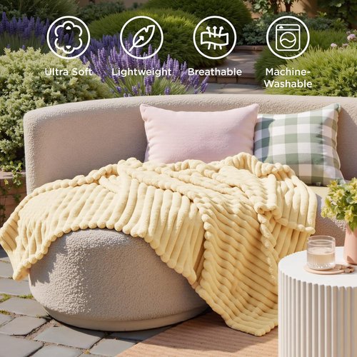 Bedsure GentleSoft Twin Blanket - Cozy Custard Yellow Fleece for Couch | Super Soft 60x80 Inches