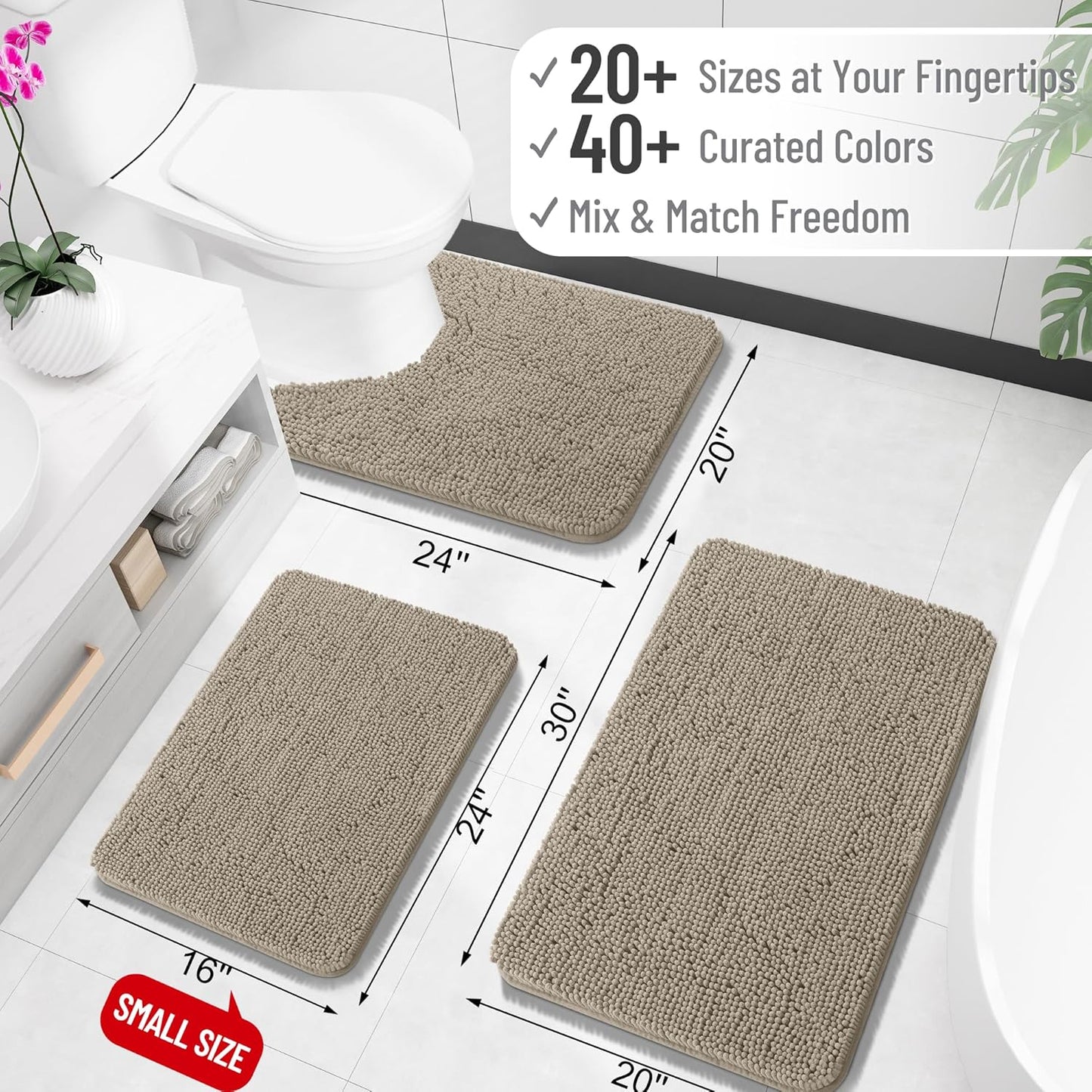 OLANLY Bathroom Runner Rug - Soft Absorbent Chenille with Rubber Backing | Quick Dry, 59x20 Inches, Warm Taupe