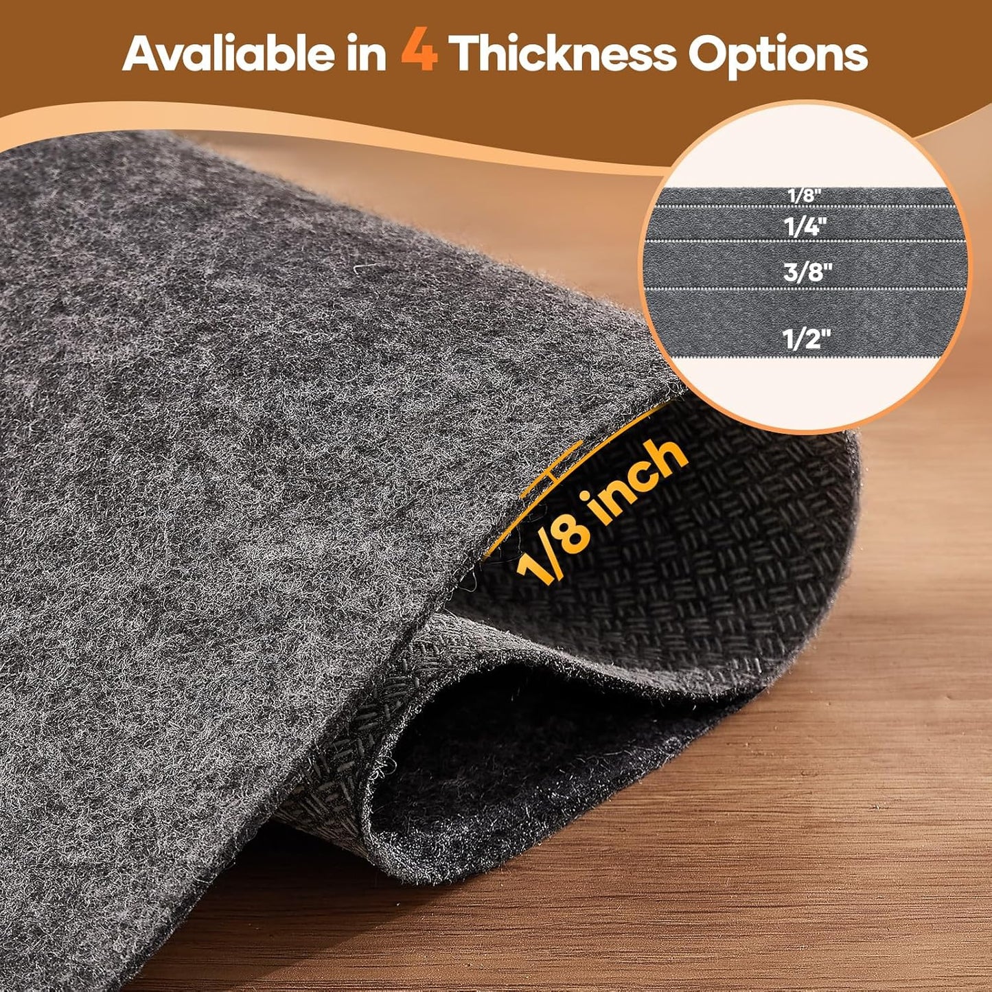 Veken Non-Slip Rug Pad - Cushioned Gripper for Hardwood Floors | 8 x 10 Ft, 1/8 Inch Thick