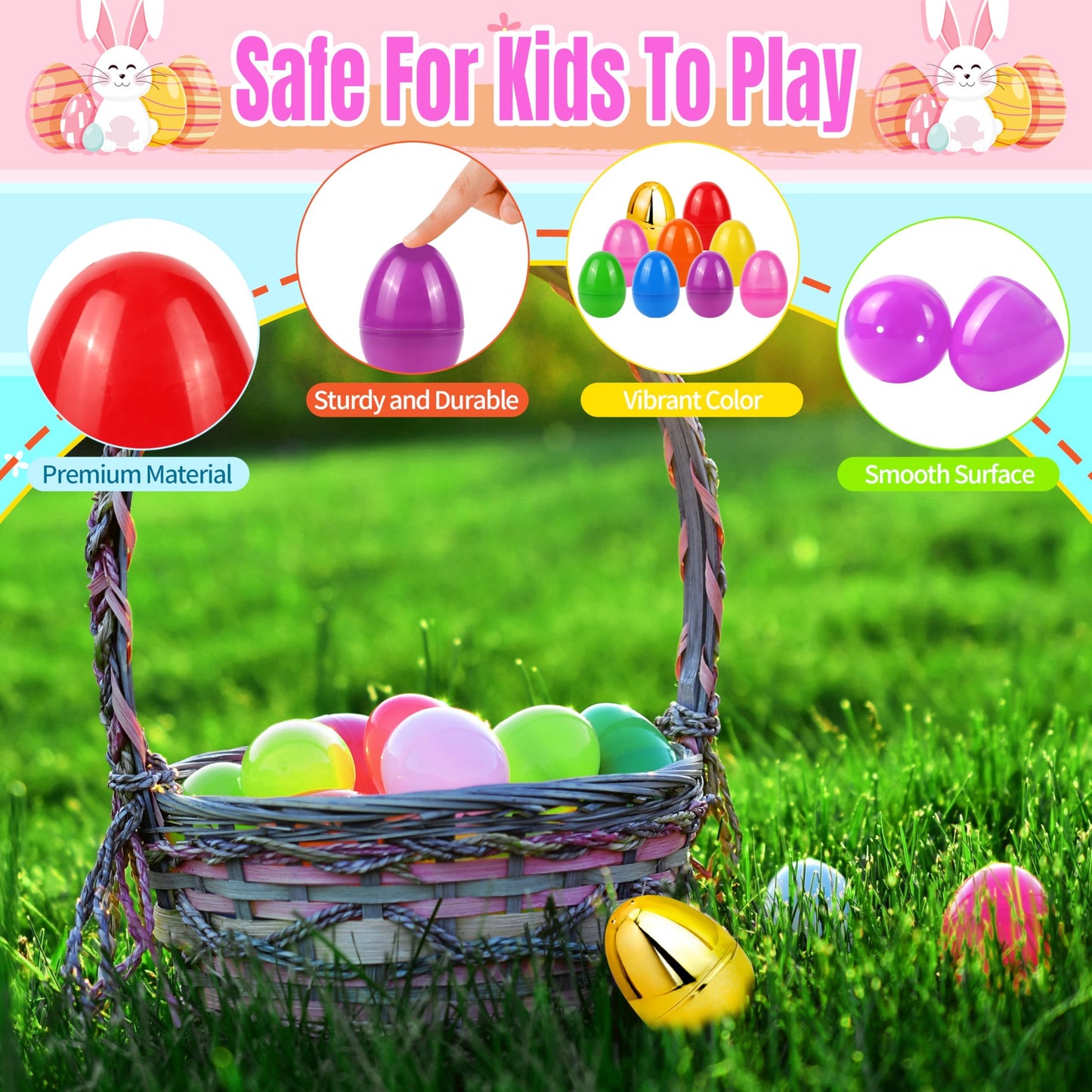 OCTERIC 304Pcs Easter Eggs, 2.3" Fillable Colorful Mix Gold Plastic Easter Eggs Empty for Easter Hunt, Easter Basket Stuffers, Party Favor, Classroom Prize Supplies