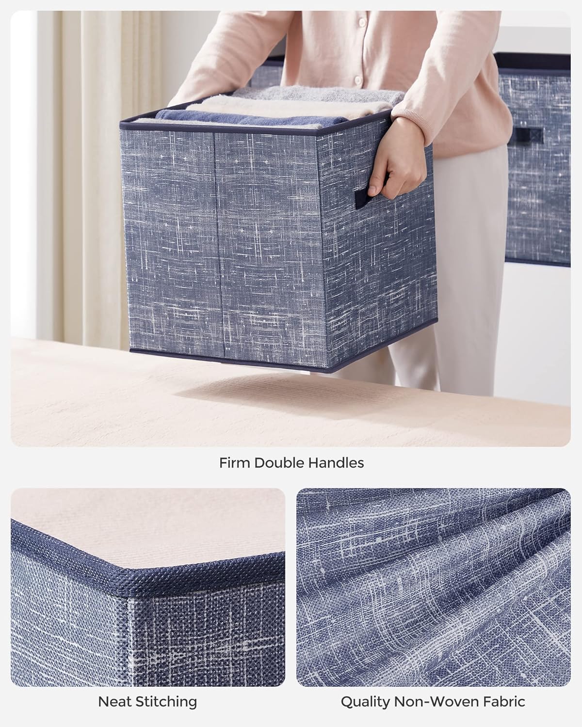 SONGMICS Storage Cubes - 13-Inch Foldable Non-Woven Fabric Bins with Double Handles | Set of 6 in Misty Blue