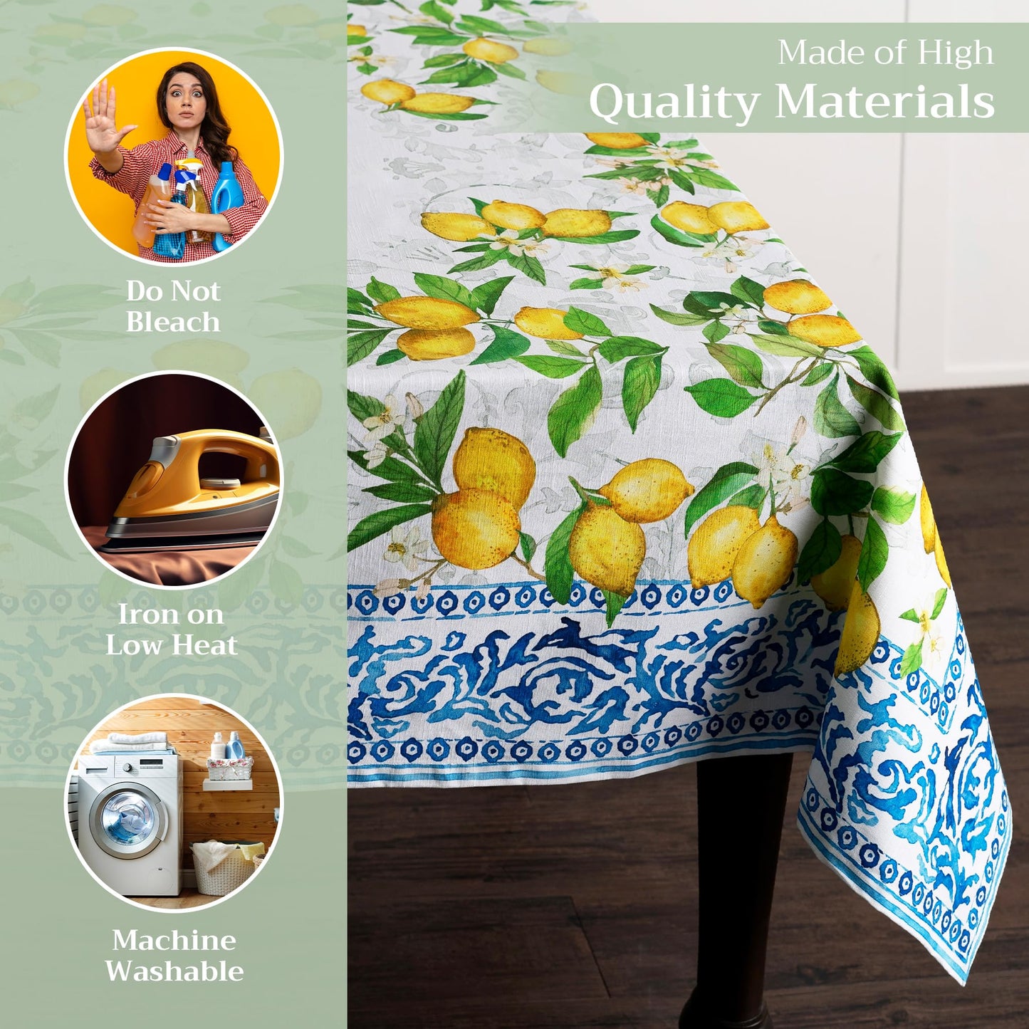 Maison d' Hermine Table Cloth Rectangle Table 100% Cotton 54 x 72 Inches Tablecloth Reusable Decorative for Dining Kitchen Room Farmhouse Home Gifts for Mothers Day Spring Summer - Cedrat