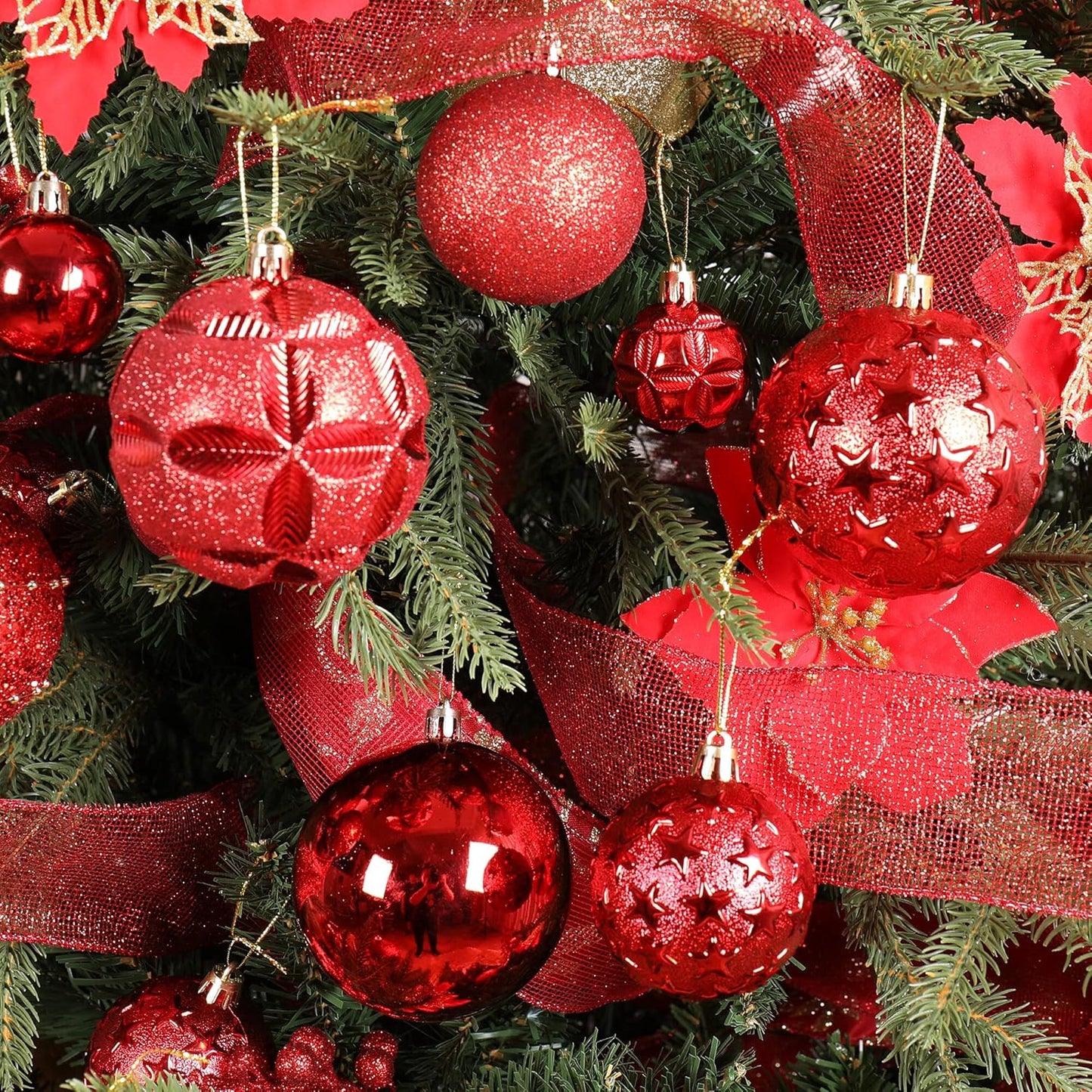 87ct Christmas Ball Ornaments Set Shatterproof Seasonal Hanging Decorations with Reusable Hand-held Gift Package for Xmas Tree Holiday Party and Home Decor, Gold