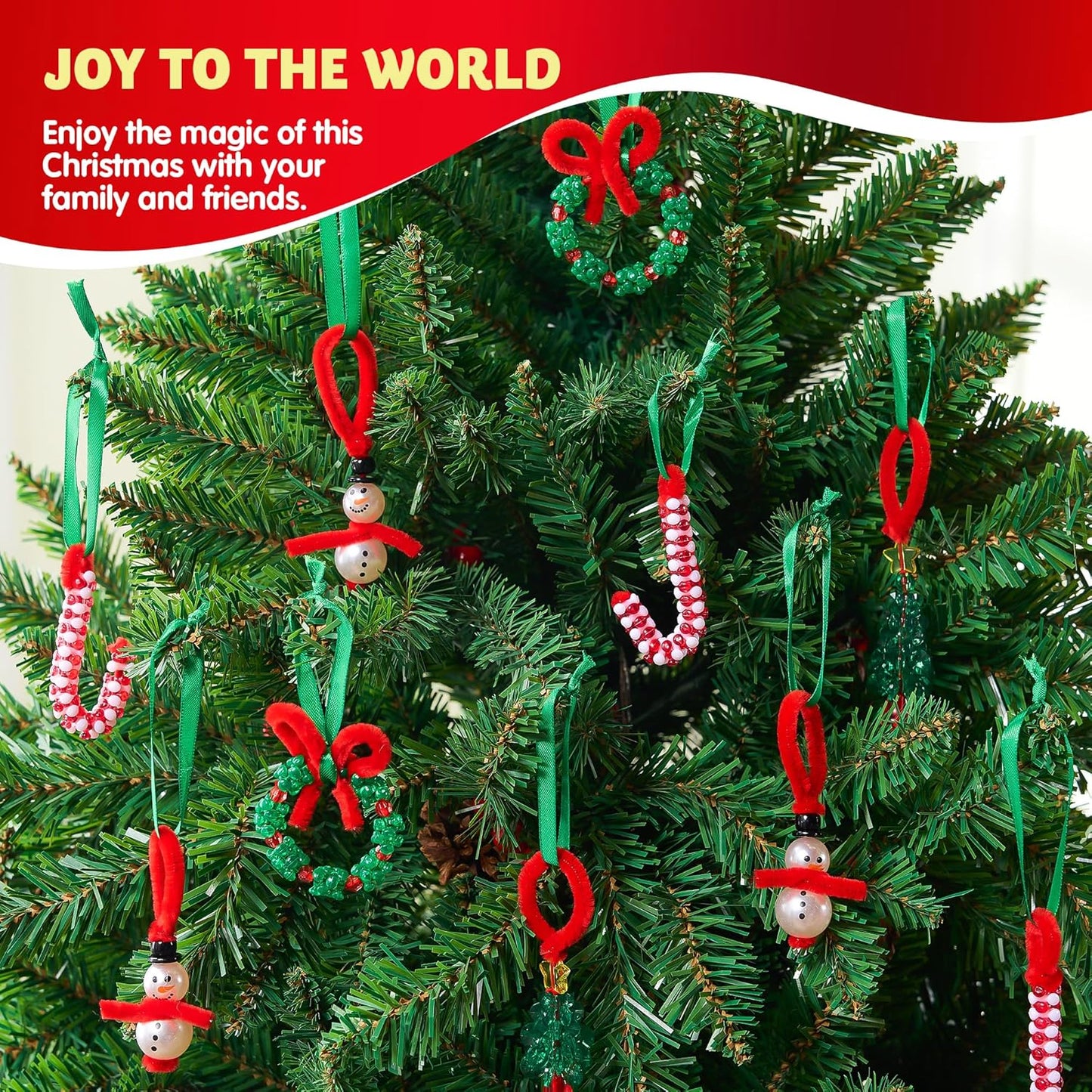 JOYIN Christmas Beaded Ornament Craft Kit - Create 40 DIY Hanging Ornaments | Snowman, Tree, Candy Canes & Wreaths