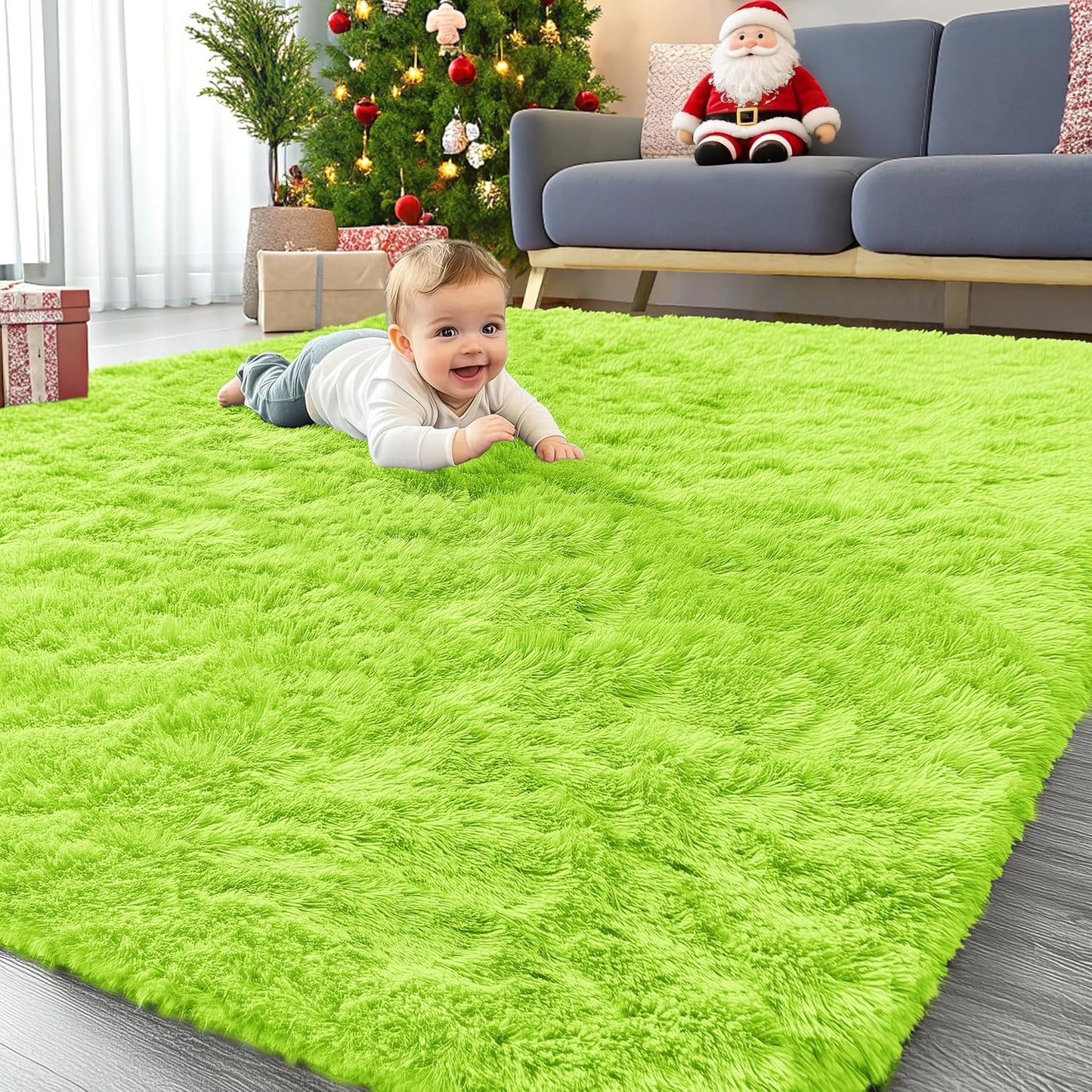 OLANLY Large Area Rug - Soft Fluffy Shaggy Carpet for Living Room & Bedroom | 5x8, Lime Green