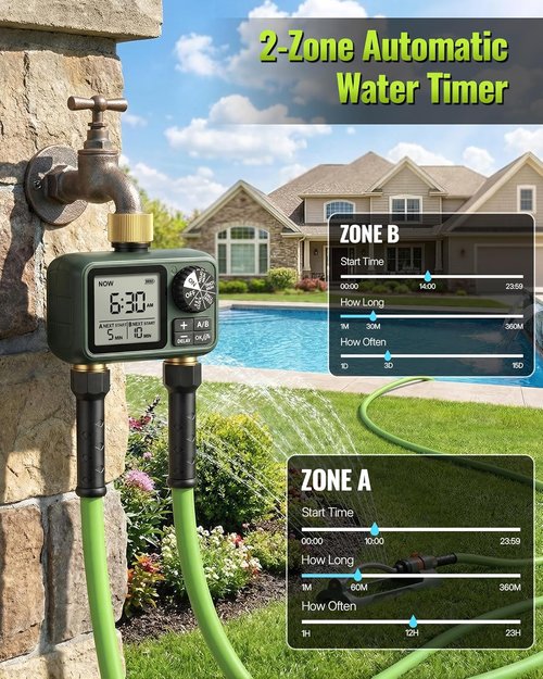 Brass Sprinkler Timer - Programmable Water Timer for Garden Hose with Auto/Manual/Rain Delay | 2 Outlet F12WT06