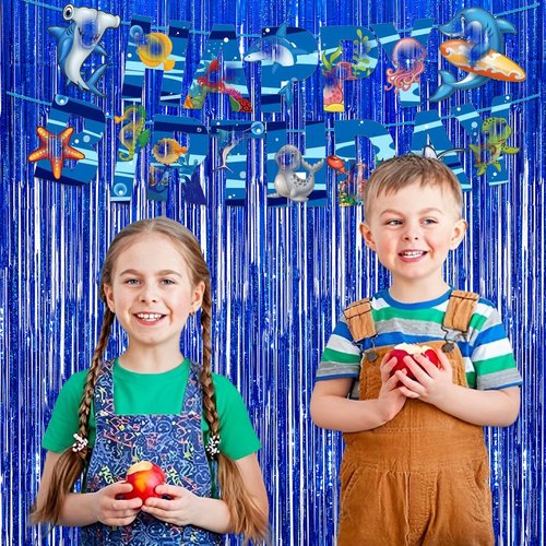 Dark Blue Tinsel Backdrop Streamers - GREATRIL Party Streamers Backdrop Foil Fringe Curtains for Birthday Royal Boys Men Decorations - 1m x 2.5m - Pack of 2