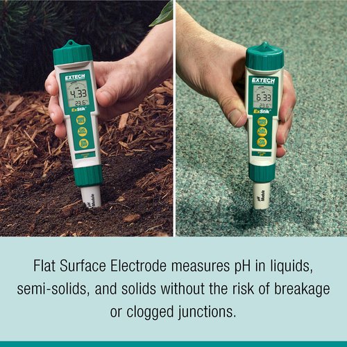 Extech PH100 Waterproof ExStik II pH Meter Kit with Flat Surface Electrode and Temperature Display
