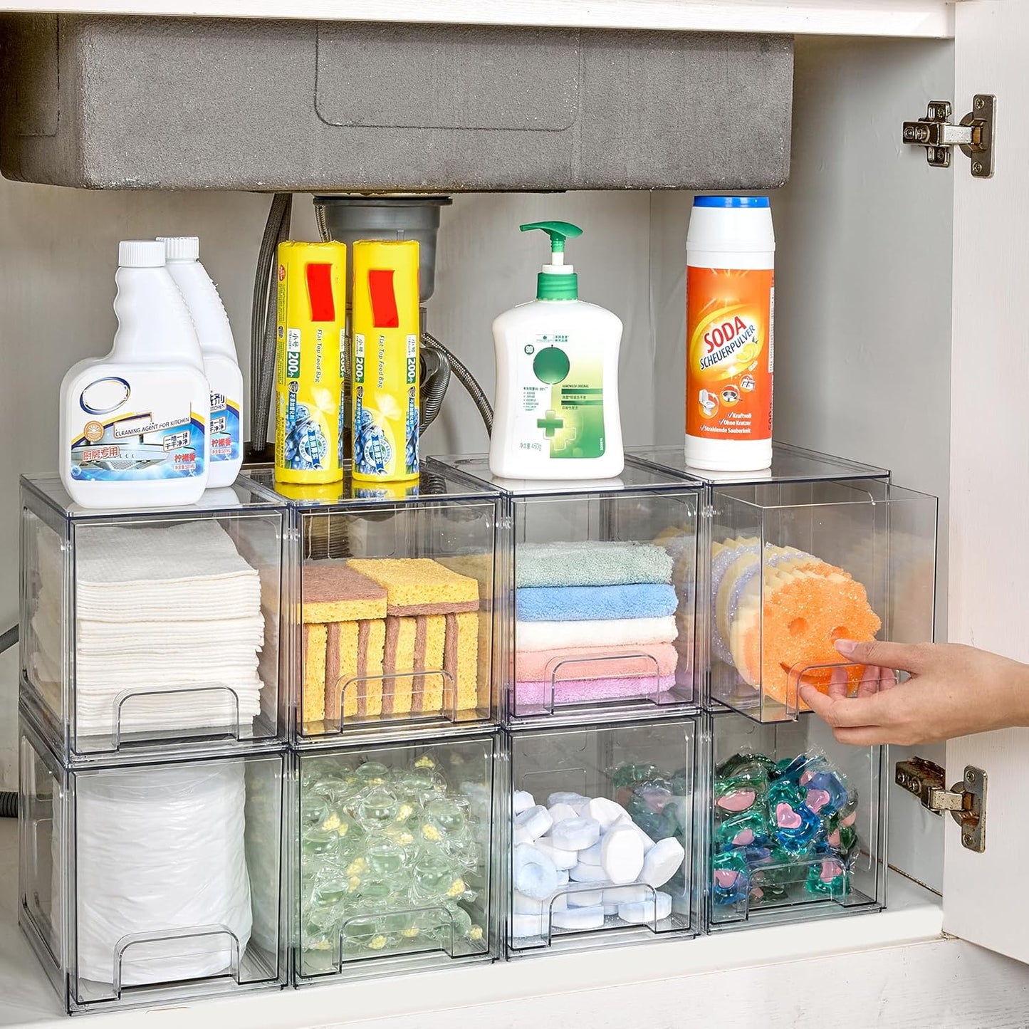 Vtopmart Stackable Storage Drawers - 4 Pack Clear Acrylic Organizers for Bathroom & Kitchen | 6.6'' Tall