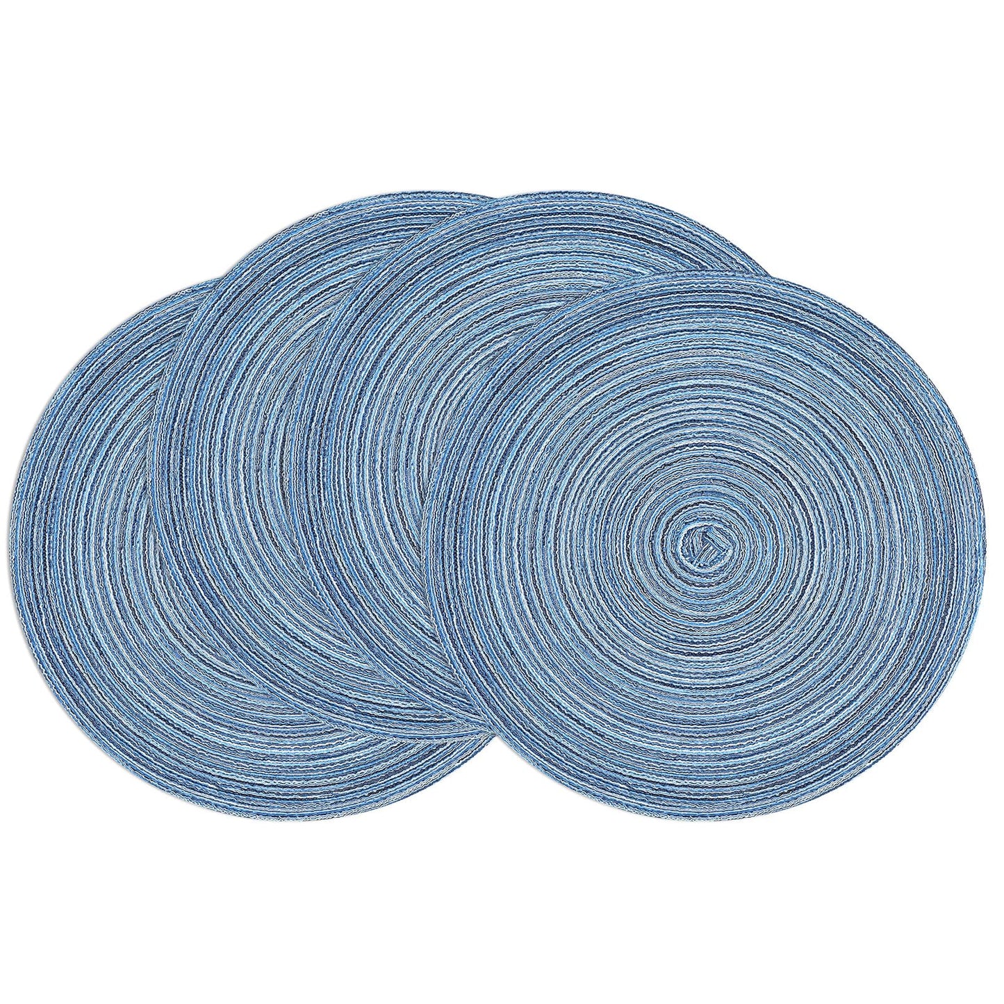 SHACOS Round Braided Placemats Set of 4 Dining Table Placemats 15 inch Circle Place Mats Easy to Clean Table Mats Indoor Outdoor, Blue Gray