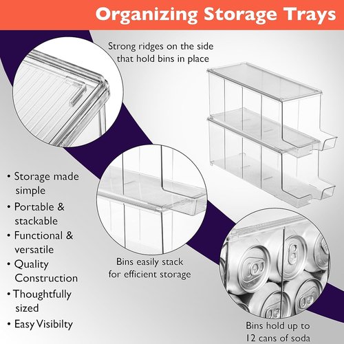 ClearSpace Soda Can Organizer - Stackable Refrigerator Dispenser Holds 12 Cans Each, BPA Free | 2 Pack