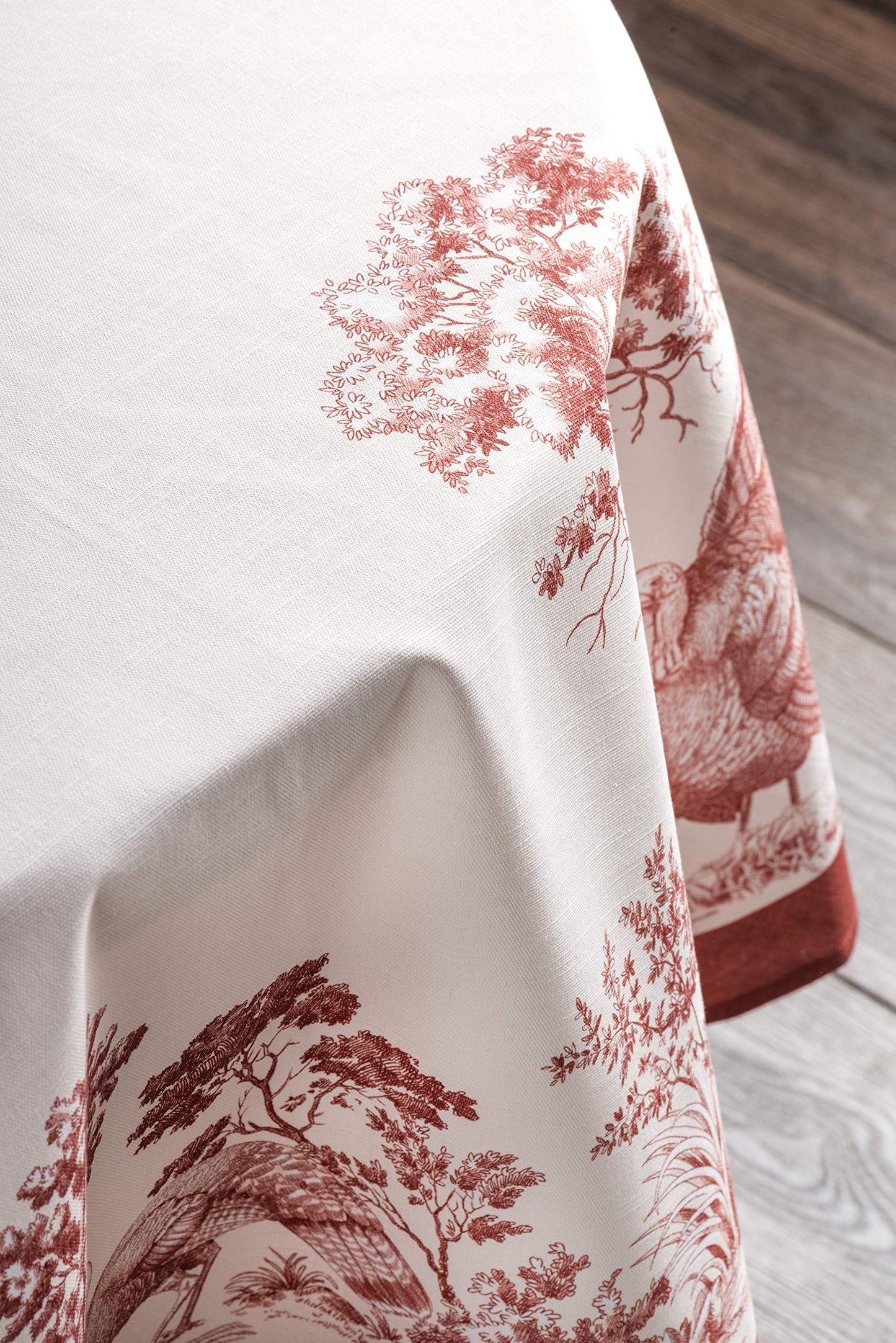 Maison d' Hermine Table Cloth Round Table 100% Cotton 63 Inches Fall Tablecloth Reusable Everyday Use for Thanksgiving Christmas Decorations Dining Farmhouse Party (Holy Jouy - Red)