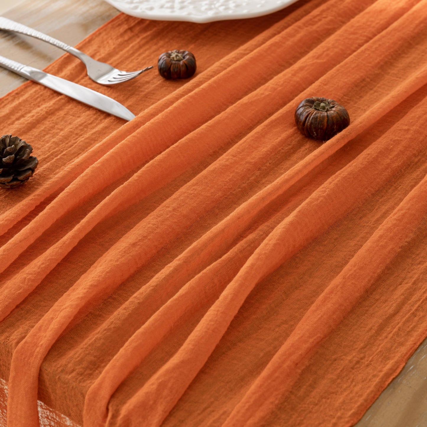 Keketoarrange 6pcs Orange Gauze Rustic Cheesecloth Table Runner 120 Inch 10 FT for Wedding Baby Shower Bridal Shower Birthday Engagement Garden Outdoor Party Long Sheer Boho Decorations