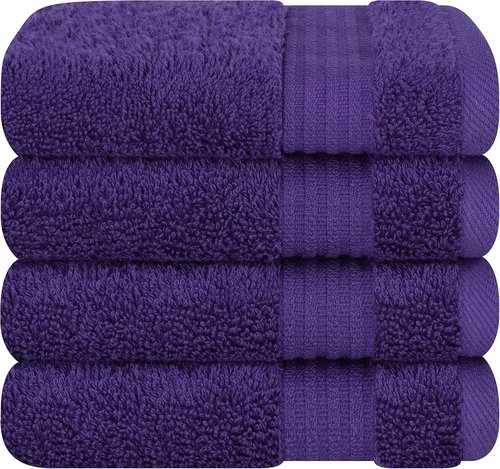 Cotton Paradise 100% Cotton Turkish Washcloth Set - Soft & Absorbent 4-Piece Towels in Purple