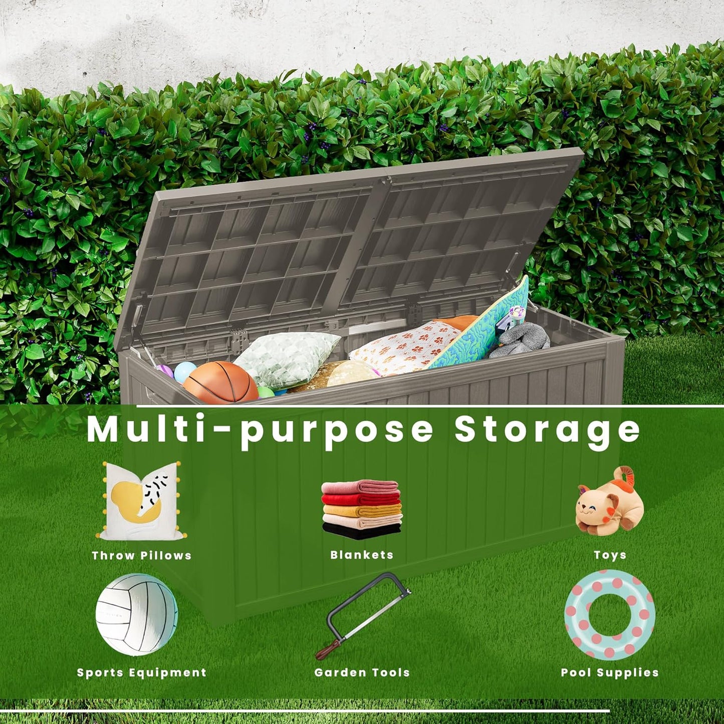 200 Gallon Lockable Resin Outdoor Storage Box - Waterproof & Weather Resistant for Patio Cushions, Tools & Accessories | Grey