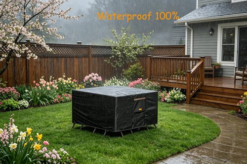600D Heavy Duty Waterproof Patio Furniture Covers - UV Resistant Rectangular Table & Chair Set | 111" W x 74" D x 28" H - Black