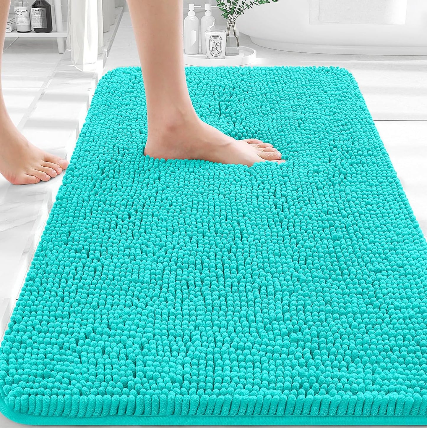 OLANLY Bathroom Rugs - Extra Soft Absorbent Chenille Mats | Quick-Dry Rubber Backing, 30x20, Teal