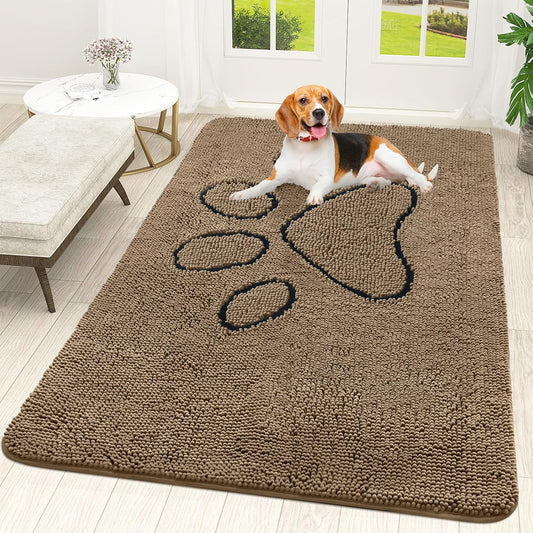 OLANLY Dog Door Mat - Absorbent Non-Slip Mud Mat for Muddy Paws | 59x35 Tan Paw Print Design