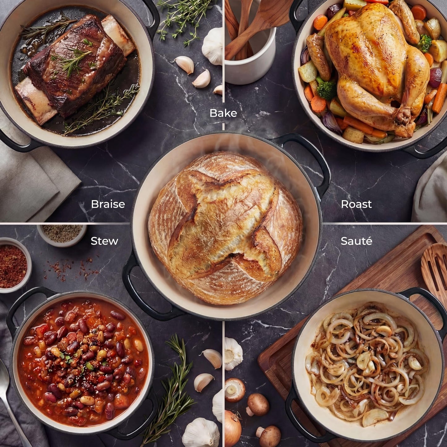 Zulay Kitchen 6.4 Quart Enameled Cast Iron Dutch Oven Pot with Lid – Premium Durability & Oven Safe up to 500°F – Heavy Duty Cookware Perfect for Bread Baking, Stews, Braising & Roasting - Black