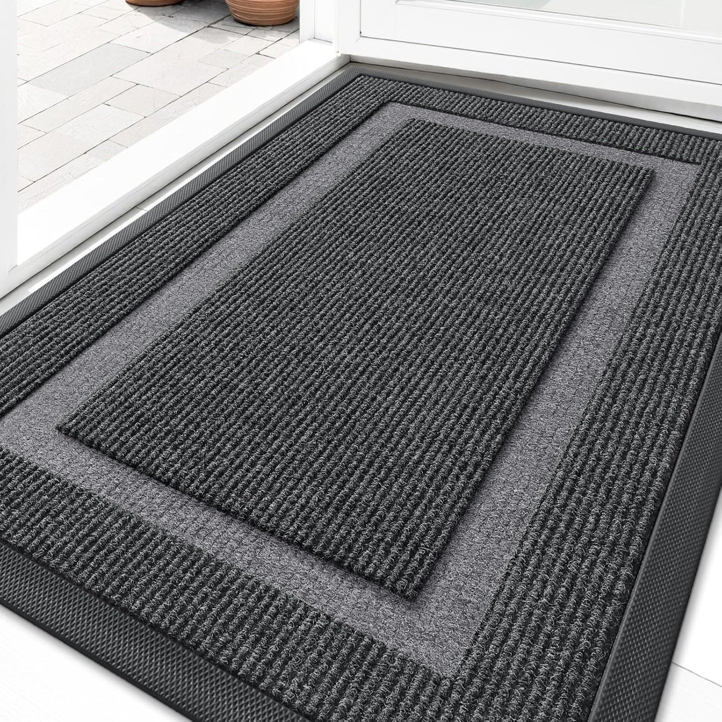 OLANLY Waterproof Front Door Mat - All-Season Indoor/Outdoor Doormat | Sturdy Natural Rubber, 33x21, Grey