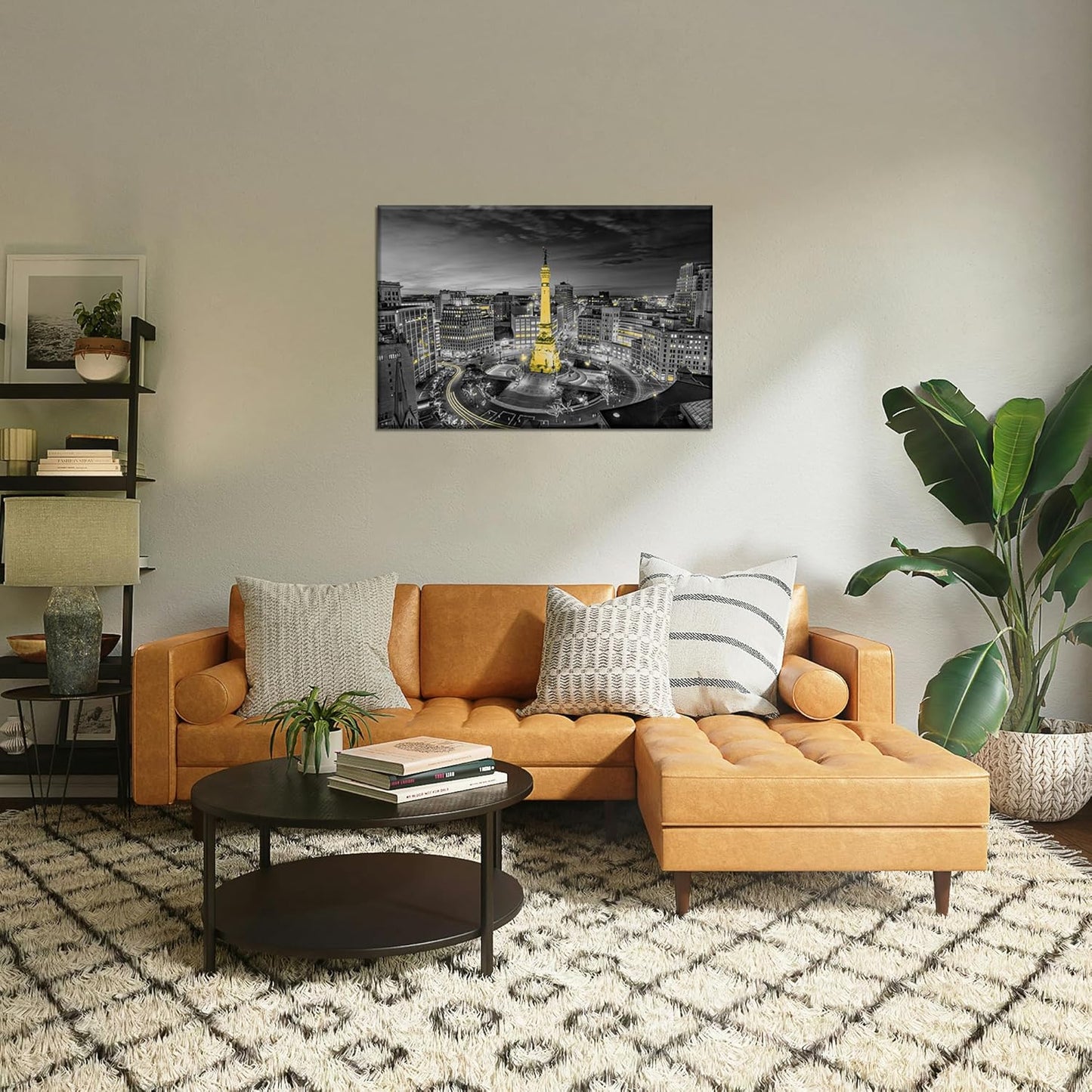 Indianapolis City Wall Art Indiana Painting Skyline Canvas Print Soldier Sailor Monument Picture Frames Indiana Skyline Wall Decor Black and White Poster Home Decoration(36x24 inches)