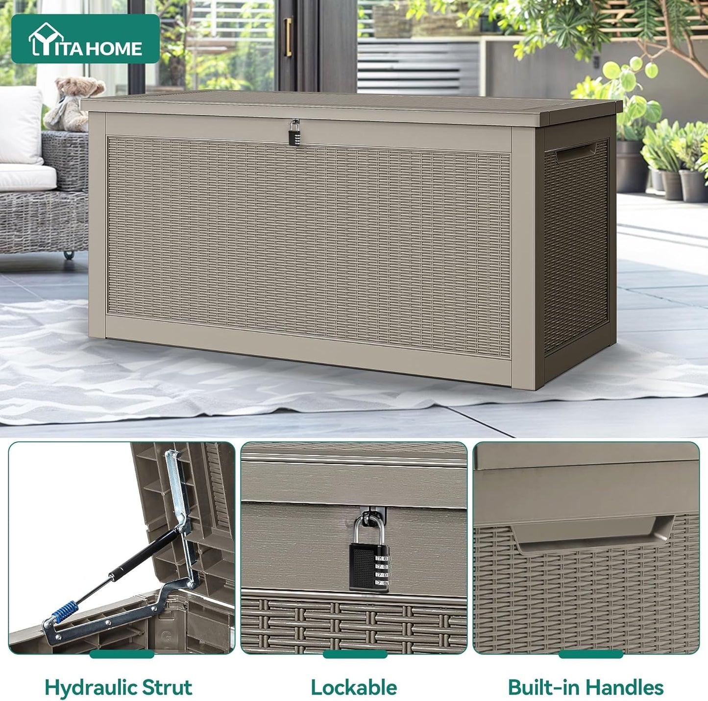YITAHOME 320 Gallon Outdoor Storage Box - Large Water-Resistant Resin Container for Patio & Garden (Brown)
