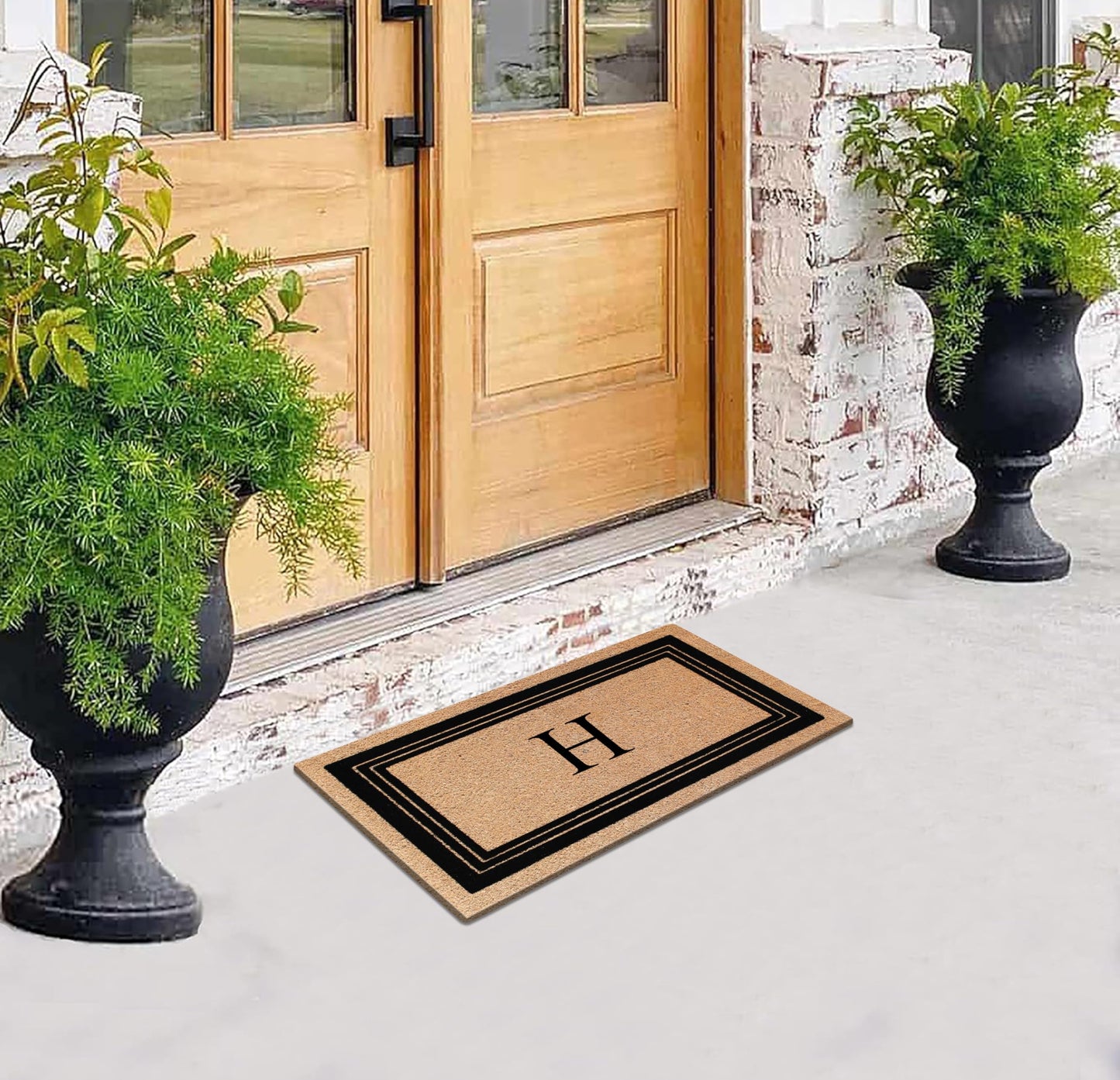 A1HC Natural Coir Flock Monogrammed Door Mat for Front Door 24"x39", Anti-Shed Treated Durable Doormat for Entrance, Heavy Duty, Thin Profile, Easy to Clean, Long Lasting, Front Door Entry Doormat