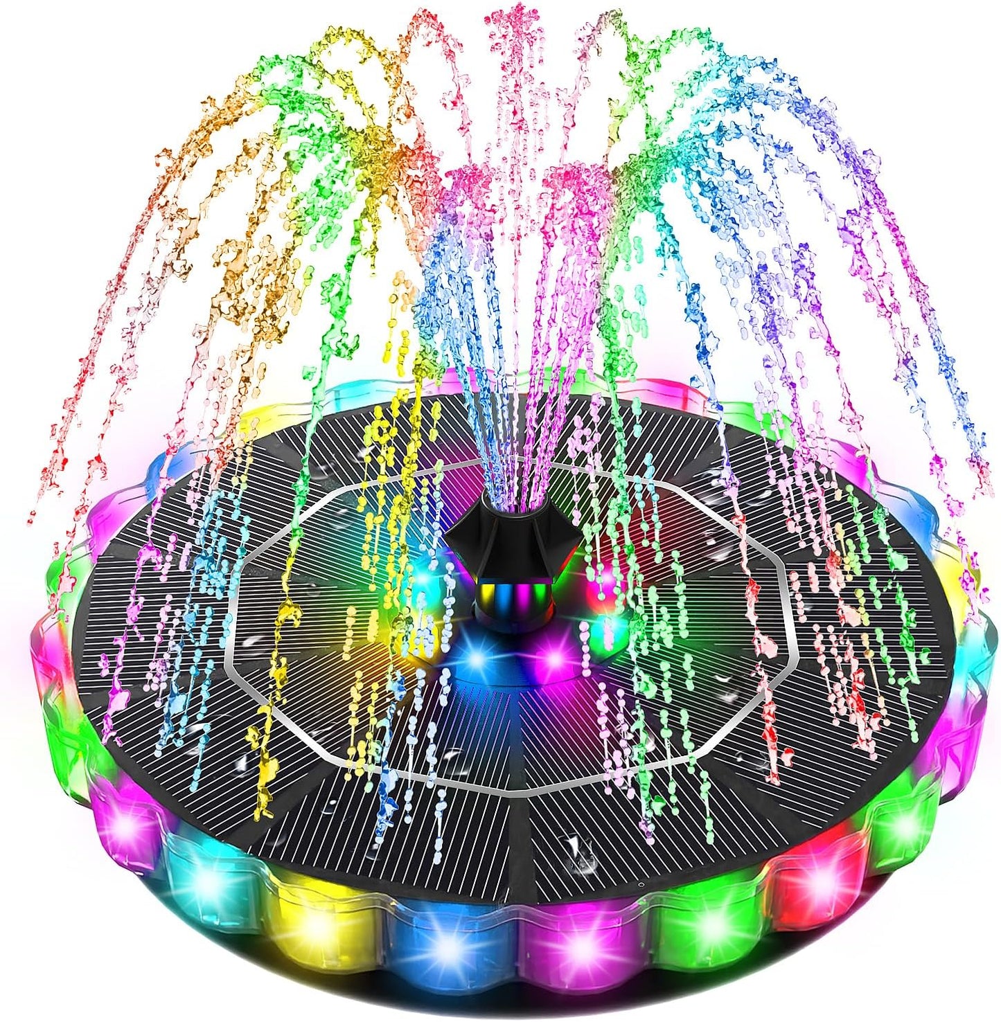 SZMP Solar Fountain - 3.5W Bird Bath Water Feature with 2000mAh Battery & 3D Color Changing LED Light | 8 Nozzles Included
