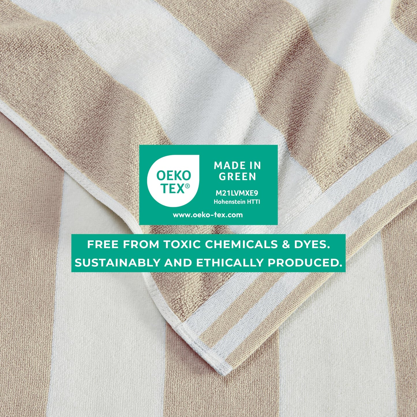 Great Bay Home 100% Cotton Velour 4 Pack Oversized Beach Towels - Taupe Cabana Stripe Pool Towels - Quick Dry, Large Swim Towels (4 Pack 35" x 70", Linen)