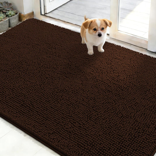 OLANLY Dog Door Mat - Absorbent Non-Slip Mud Mat for Dogs | Quick Dry Chenille, 50x30, Brown