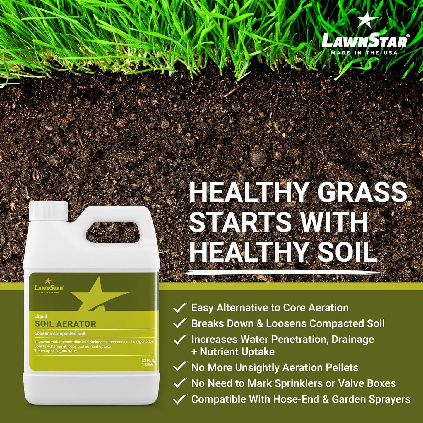 Liquid Lawn Aerator by American Made - 32 fl oz Soil Loosener & Conditioner for Improved Drainage