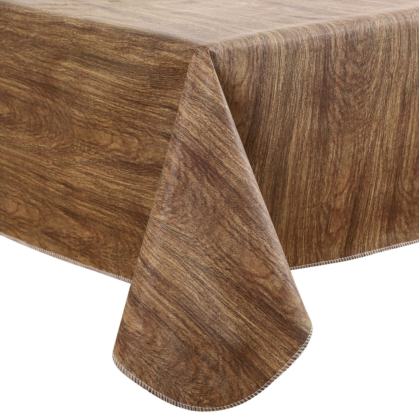 Walrus Heavy Duty Vinyl Tablecloth with Flannel Backing Waterproof Oil-Proof Plastic Table Cloth Stain-Resistant Wipeable Rectangle or Square Table Cover for Indoor and Outdoor (Wood, 52X70 Inch)