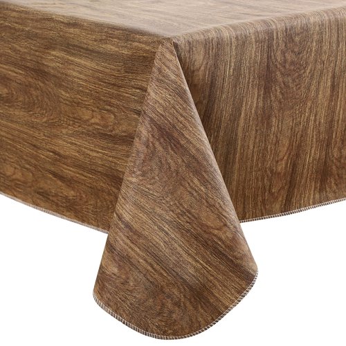 HRNJJYP Heavy Duty Vinyl Tablecloth with Flannel Backing Waterproof Oil-Proof Plastic Table Cloth Stain-Resistant Wipeable Rectangle or Square Table Cover for Dining, Camping (Wood Grain, 52X70 Inch)
