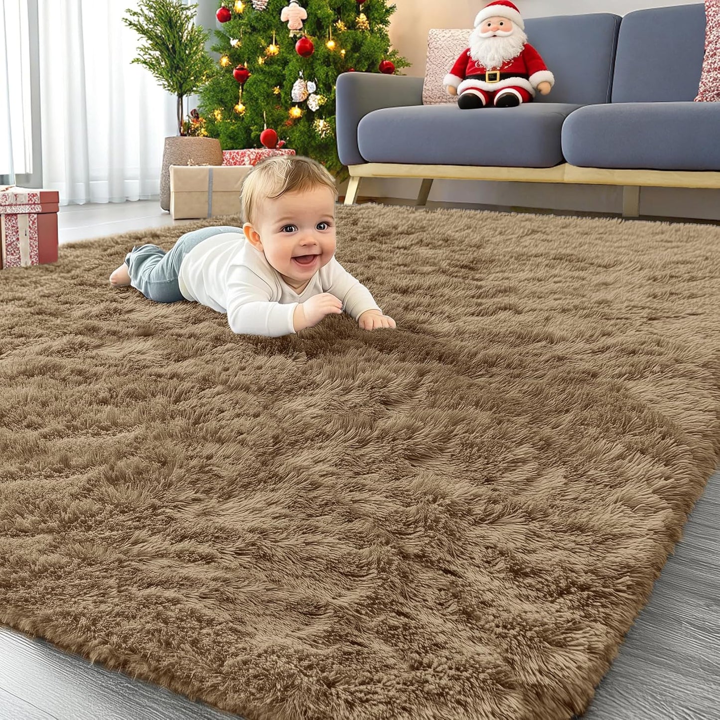 OLANLY Area Rugs - Soft Fluffy Shaggy Indoor Carpet for Living Room & Bedroom | 4x5.9 ft Taupe
