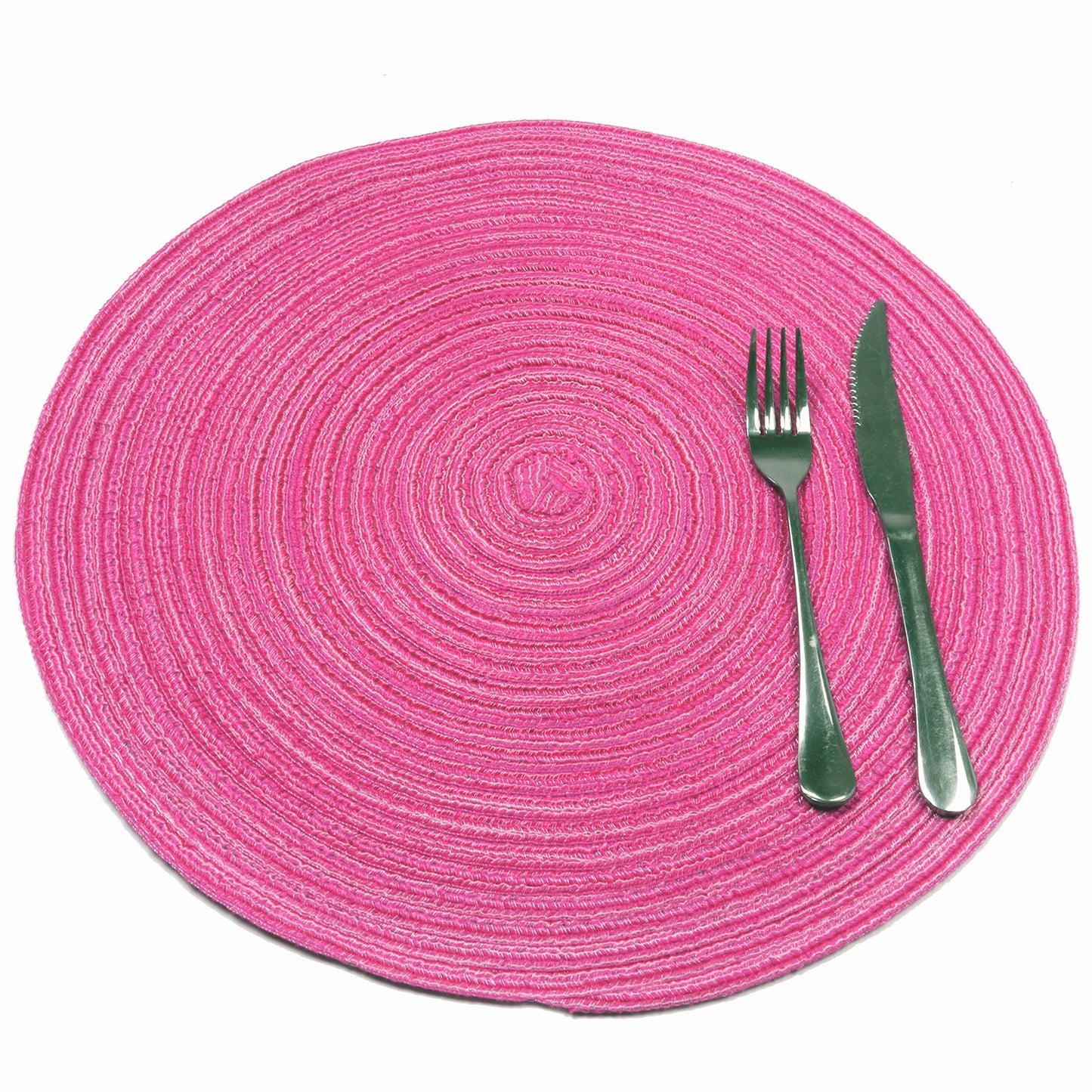 SHACOS Round Placemats Set of 4 Round Table Placemats Braided Cotton Place Mats 15 inch for Kitchen Dining Table Holiday Party (Hot Pink, 4)
