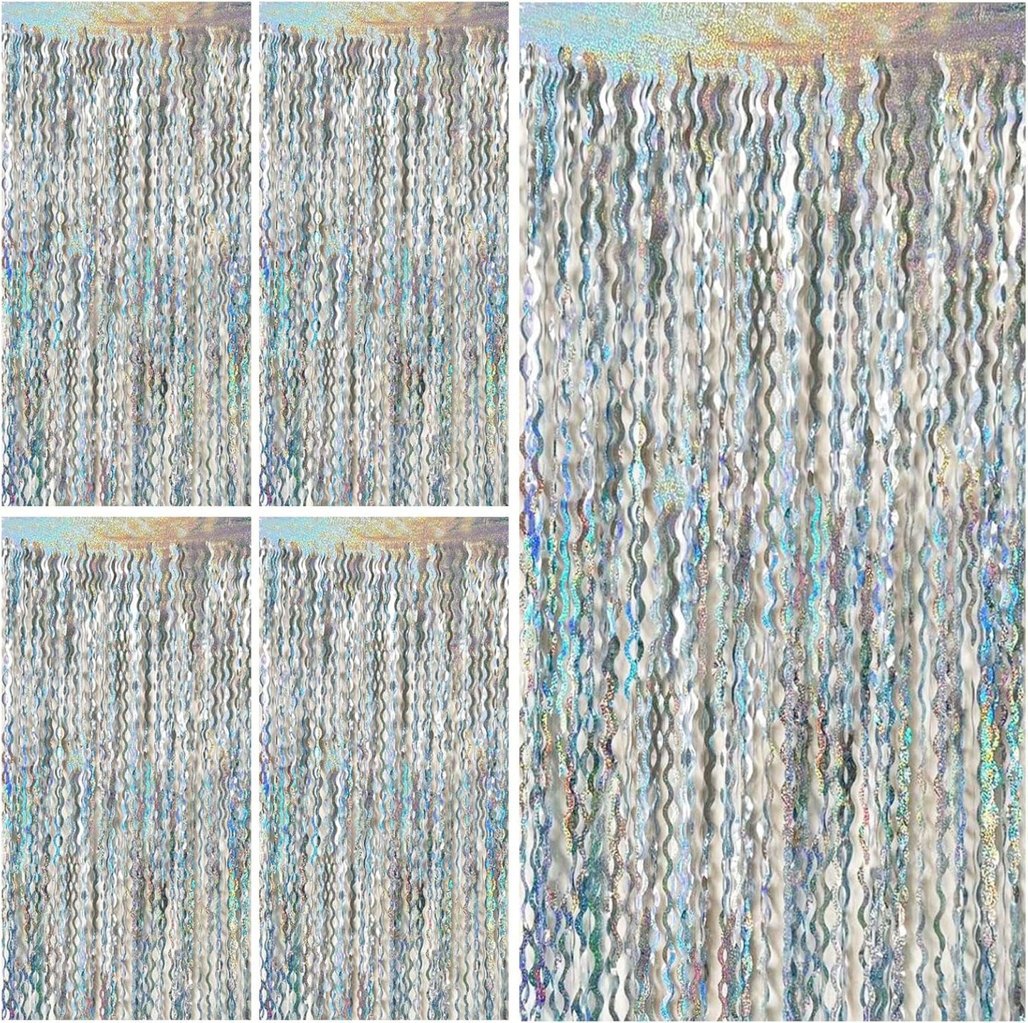 Skiennix Tinsel Foil Fringe Curtains - Sparkling Wavy Backdrop for Parties & Events | Metallic Decor