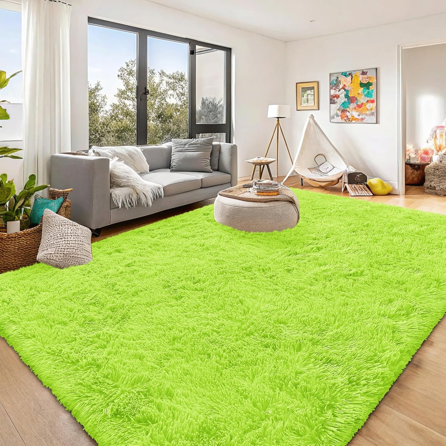 OLANLY Large Area Rug - Soft Fluffy Shaggy Indoor Carpet for Living Room & Bedroom | 9x12, Lime Green