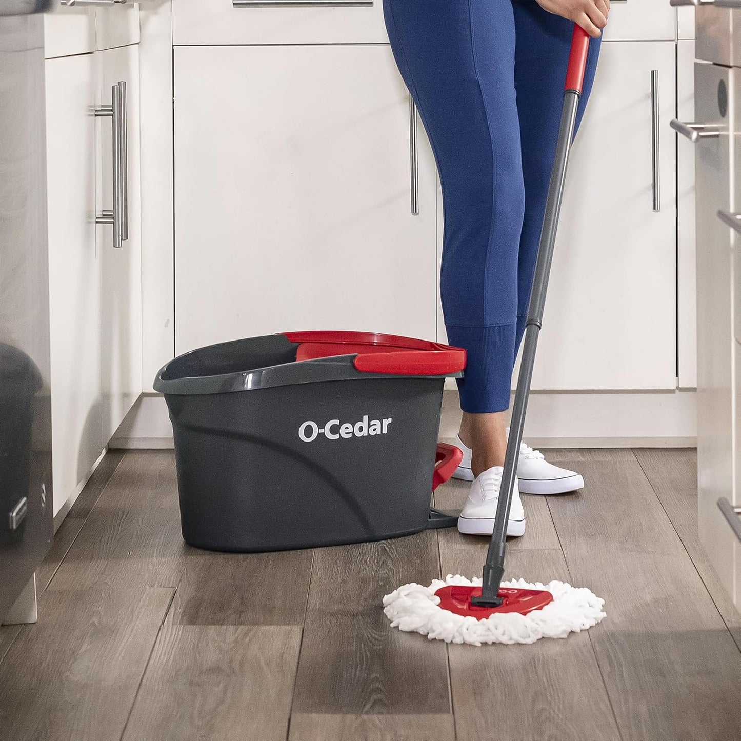 O-Cedar EasyWring Microfiber Spin Mop - Efficient Floor Cleaning System | Red & Gray Standard Size