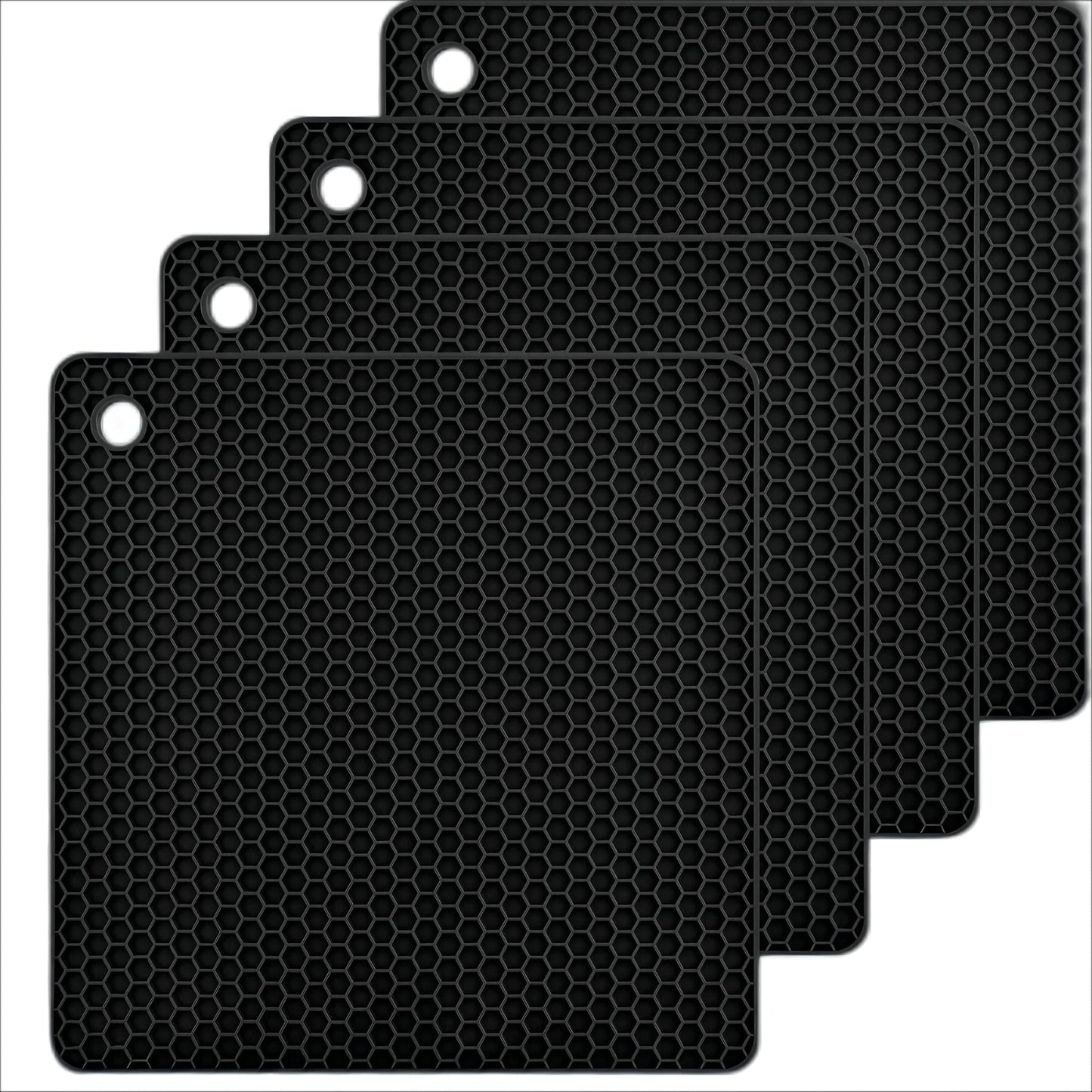 Hotsyang Silicone Trivets Mats Set, Hot Pads and Trivets for Hot Dishes, Pots and Pans, Black Silicone Hot Pads for Kitchen Table, Square Trivet Mat Set of 4