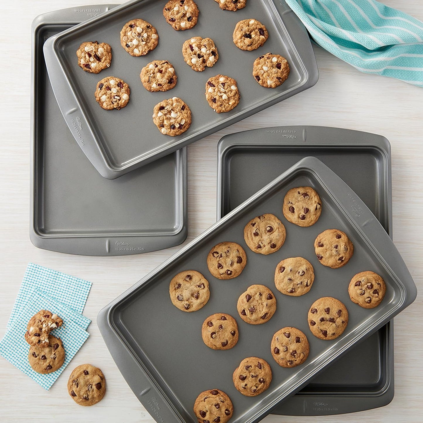Wilton Ever-Glide Non-Stick Cookie Baking Sheet Set - 4-Piece Steel for Perfect Cookies
