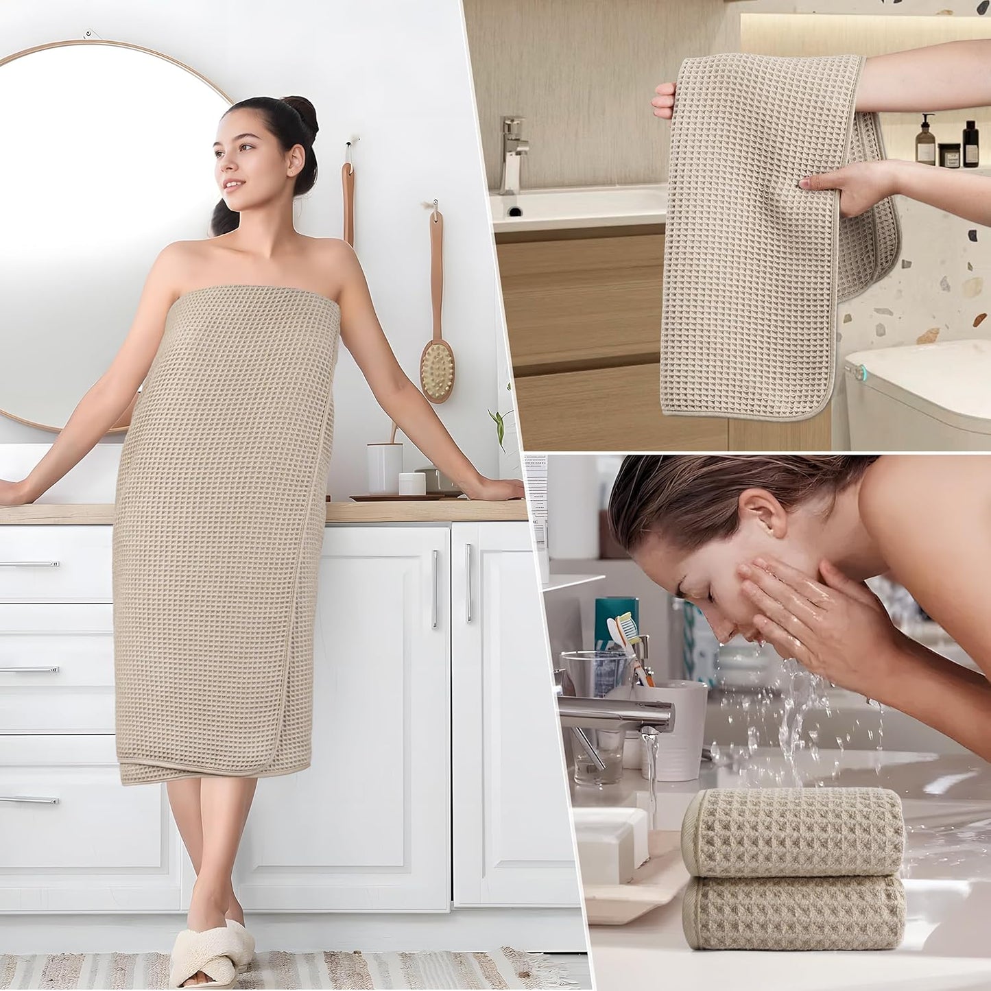 POLYTE Microfiber Bath Towel Set - Quick Dry, Lint-Free, Oversized, 6 Pieces | Waffle Weave Design