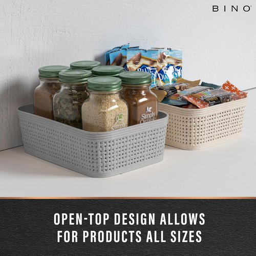 BINO Woven Plastic Basket - Stylish Space-Saving Storage | XS (Natural), 5-Pack | Jute Collection
